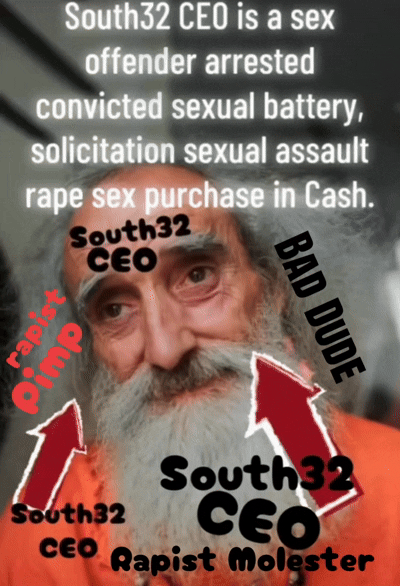 South32 CEO is a sex offender arrested convicted sexual battery, solicitation sexual assault rape sex purchase anal in Cash